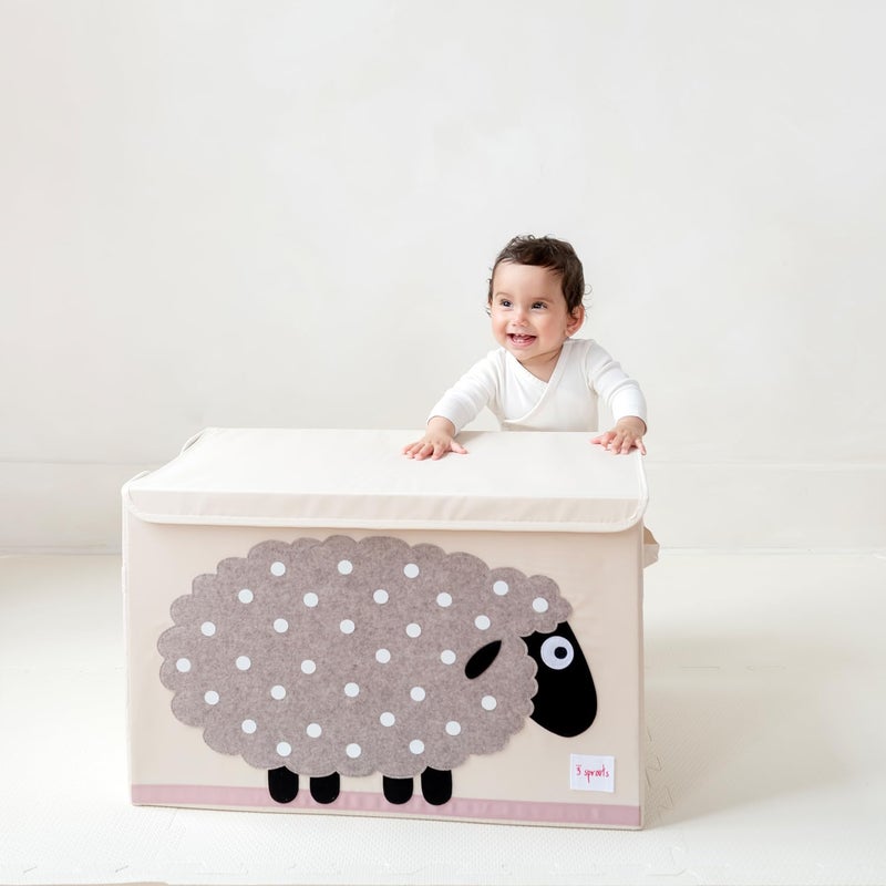 3 Sprouts Large Toy Chest for Kids with Lid and Handles - Collapsible Toy Storage Bin/Trunk/Box/Basket Organizer for Boys & Girls Playroom, Nursery, Sheep - Image 3